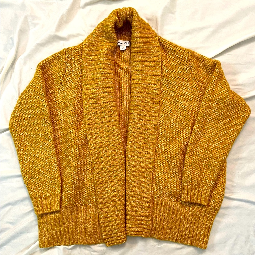 Ava & Viv Mustard  Marled Open Cardigan Sweater